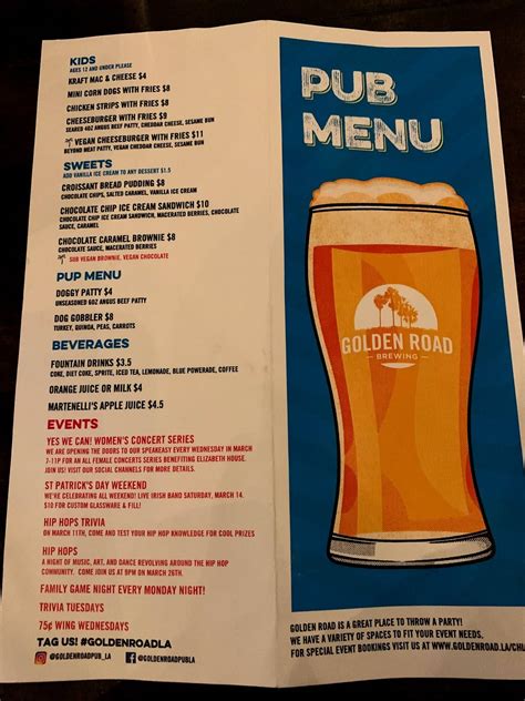 The Pub at Golden Road- Atwater Village Menu Prices