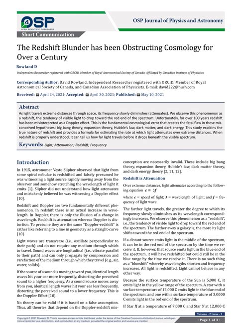 The Redshift Blunder has been Obstructing Cosmology for Over …