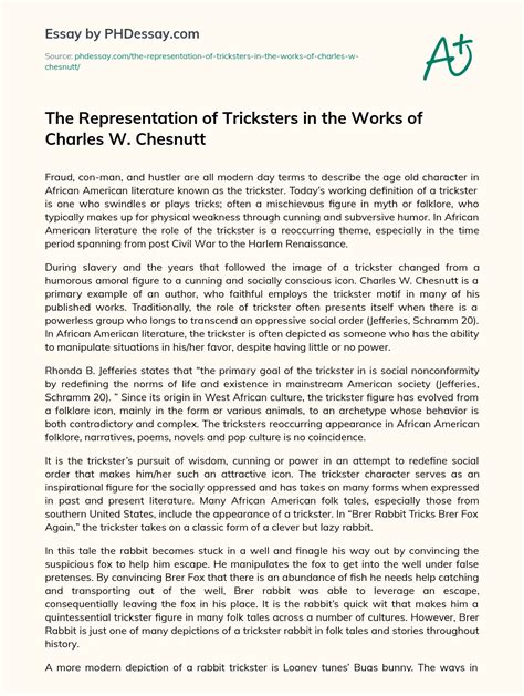 The Representation Of Tricksters In The Works Of Charles W.