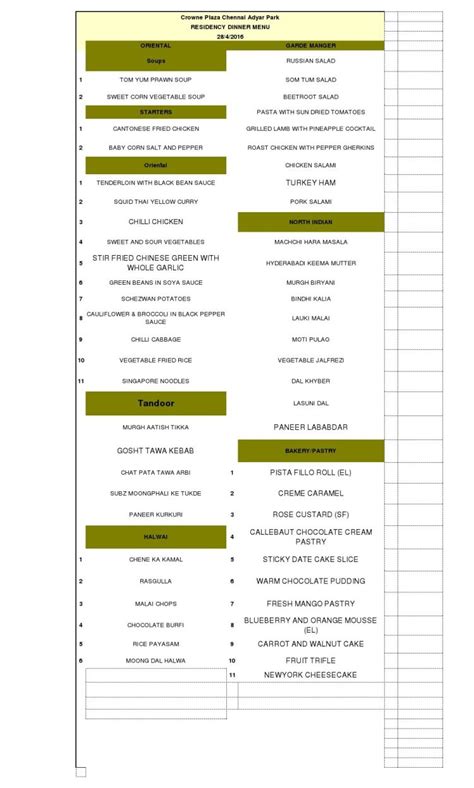 The Residency Menu, Menu for The Residency, Crowne …