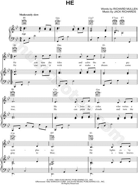 The Righteous Brothers "He" Sheet Music in Bb Major …