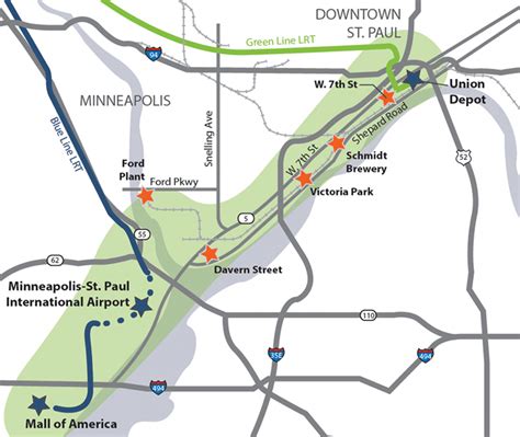 The Riverview Corridor from downtown St. Paul to the Mall of America: 2 street car options, rapid transit bus