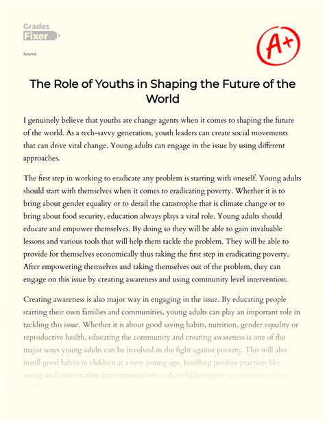 The Role of Youths in Shaping The Future of The World - GradesFixer