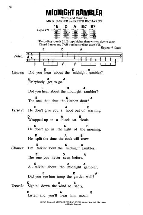 The Rolling Stones "Midnight Rambler" Guitar Chords/Lyrics