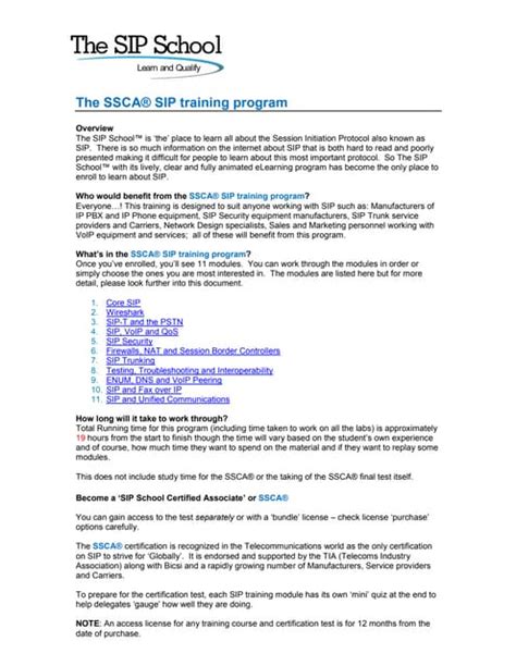 The SSCA SIP Training Program Course Outline