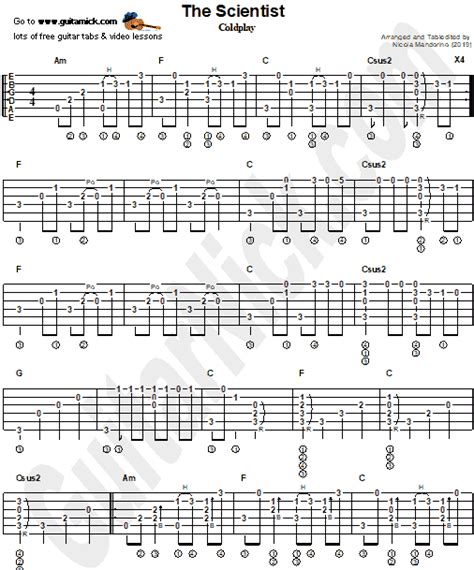 The Scientist - Coldplay - Fingerstyle Guitar Tab by Alex Rosales ...