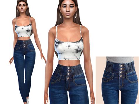 The Sims Resource - High Waisted Jeans With Belt