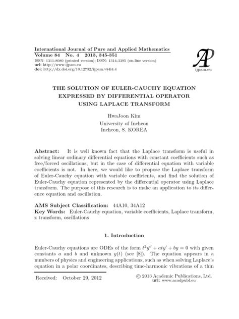 The Solution of EulerCauchy Equation Expressed by PDF Differential
