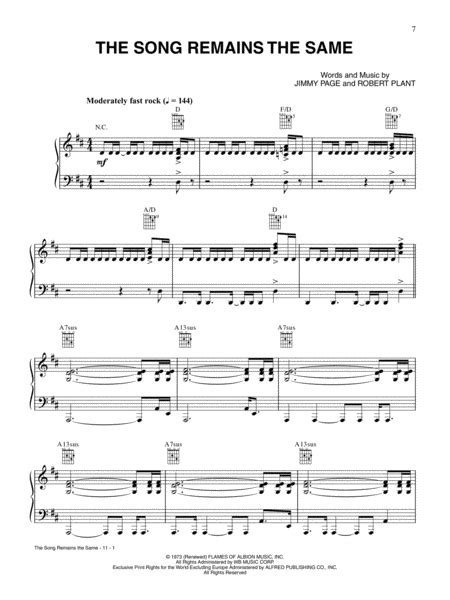 The Song Remains The Same - Sheet Music Plus