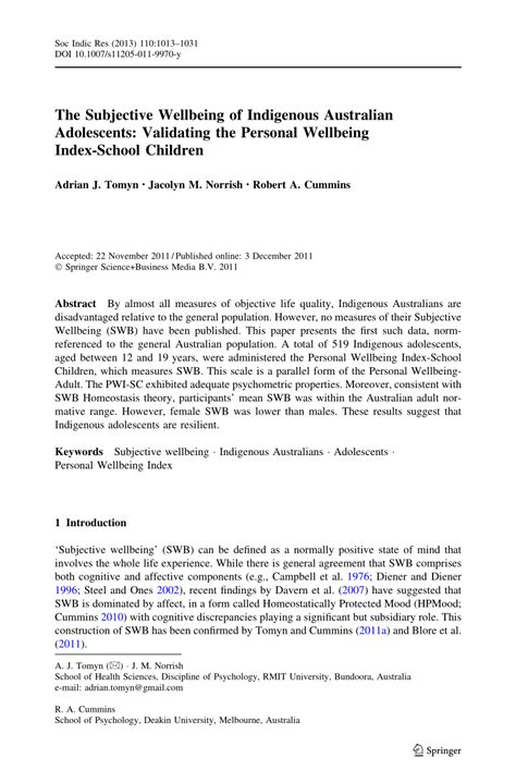 The Subjective Wellbeing of High-School Students: Validating the ...