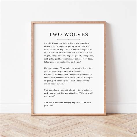 The Tale of Two Wolves Printable. Book Page Art. Poem Print. Etsy