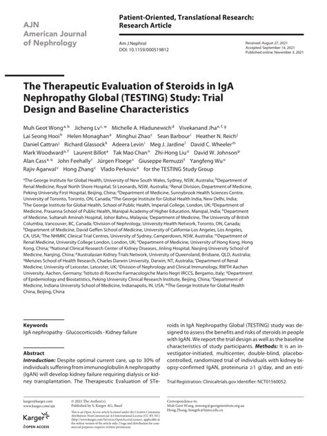 The Therapeutic Evaluation of Steroids in IgA Nephropathy Global ...