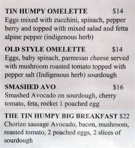 The Tin Humpy Menu, Reviews and Photos - 137 Redfern St 0, …