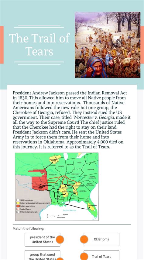 The Trail of Tears Interactive Worksheet by Joy Anderson Wizer.me