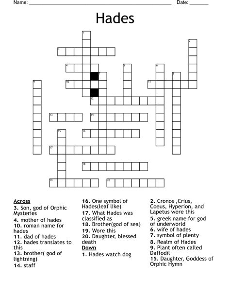 The Underworld, for Hades - crossword puzzle clues