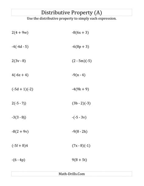 The Using The Distributive Property (Answers Do Not Include Combining