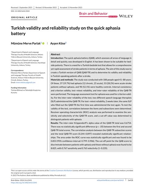 The Validity and Reliability Study of the Turkish Version of Quick. 