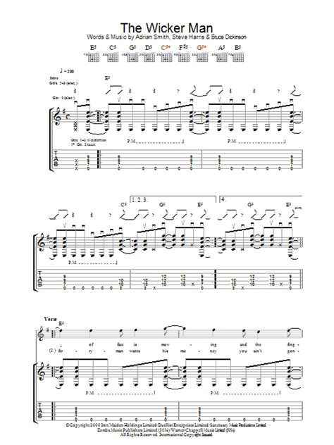 The Wicker Man tab with lyrics by Iron Maiden for guitar