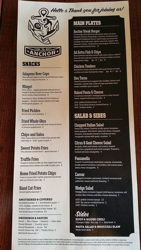 The anchor wichita ks menu. Get The Anchor Newsletter! Sign up to get special newsletters about events, tastings, and new menu items! First Name. Last Name. Email Address. Sign Up! We respect your privacy. Thank you! Get the Chop Shop Newsletter! Sign up to find out about events, tastings, and new case items! 