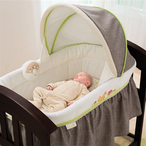 The best bassinet. Sunbury Cocoon Bassinet – $239. The Sunbury Cocoon is one of the best portable bassinets around. It comes with a detachable hooded mesh to keep out bugs if the baby is napping outdoors, and it folds into a compact size that fits in the overhead compartment storage on planes. Free travel carry bag. 