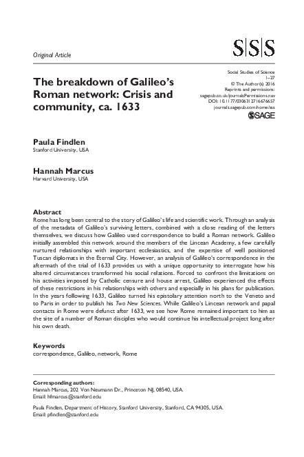 The breakdown of Galileo’s Roman network: Crisis and ...
