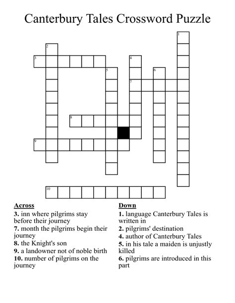The canterbury tales pilgrim crossword. ''The Canterbury Tales'' character is a crossword puzzle clue. Clue: ''The Canterbury Tales'' character ''The Canterbury Tales'' character is a crossword puzzle clue that we have spotted 1 time. There are related clues (shown below). 