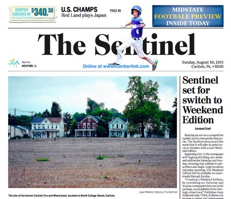 The carlisle sentinel. © Copyright 2024 The Sentinel, 327 B Street Carlisle, PA 17013. Terms of Use | Privacy Policy | Advertising Terms of Use | Do Not Sell My Info | Cookie ... 