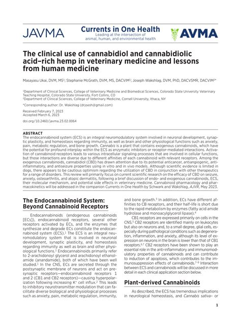 The clinical use of cannabidiol and cannabidiolic acid-rich hemp in veterinary medicine and lessons from human medicine J Am Vet Med Assoc