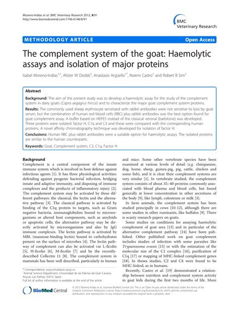 The complement system of the goat: Haemolytic assays and …