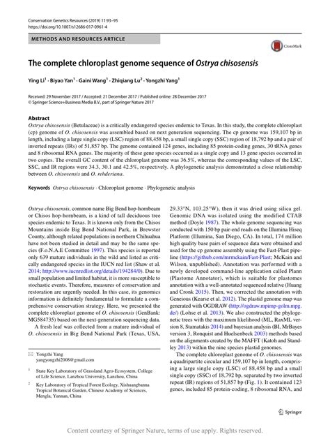 The complete chloroplast genome sequence of Ostrya …