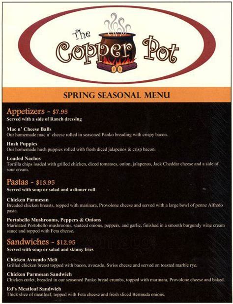 The copper pot menu. Toggle Navigation Menu. Menu. Popular Destinations. Atlanta; Ellijay; Savannah; Helen; Jekyll Island; All Destinations; Find the Dazzle of Fall in Georgia. Best Trips of the Year. ... The Copper Pot Restaurant. Location 135 Grant St. Clarkesville GA 305235405. Get Directions. More Details. Map View Photo View. Related Categories: Casual Full ... 