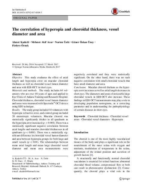 The correlation of hyperopia and choroidal thickness, vessel. 