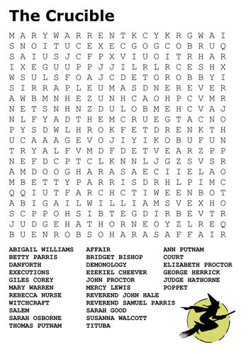 The crucible word search 1 answer key. break charity with. become alienated from. clap. attack with a lawsuit. defamation. slander; the act of uttering false charges or misrepresentations maliciously calculated to damage another's reputation. anarchy. a state of lawlessness or political disorder due to the absence of governmental authority. tract. 