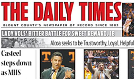 The daily times maryville. for the first month*. Billed at $1.00 per month. 96% off. Subscribe Now. What's Included? Sunday print delivery plus the eNewspaper and unlimited Digital Access. Full access to national reporting with the USA TODAY Sports+ app. 
