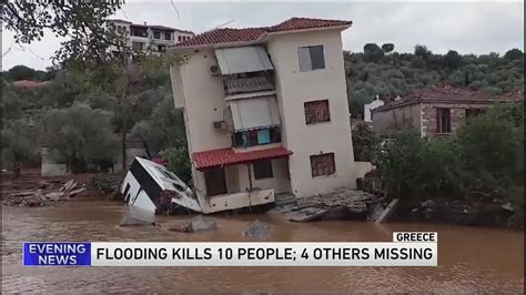 The death toll from flooding in central Greece has increased to 10 while 4 others are missing