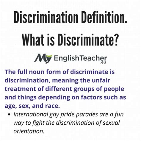 an act or instance of discriminating, or of making a distinction. treatment or consideration of, or making a distinction in favor of or against, a person or thing based on the group, class, or category to which that person or thing belongs rather than on individual merit: racial and religious intolerance and discrimination.. 