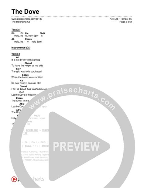 Download the PDF Chord Charts for The Dove (Worship Choir SAB) by The Belonging Co / Kari Jobe / Arr. Mason Brown, from the album The Dove. This song was arranged by Mason Brown / Daniel Galbraith / Grant Wall in the key of G.. 