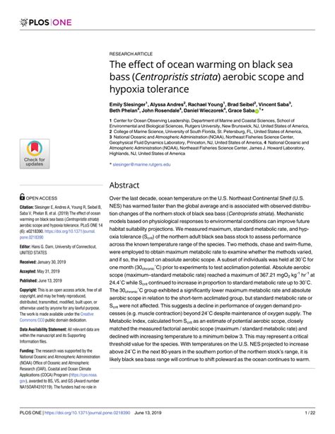 The effect of ocean warming on black sea bass - PLOS