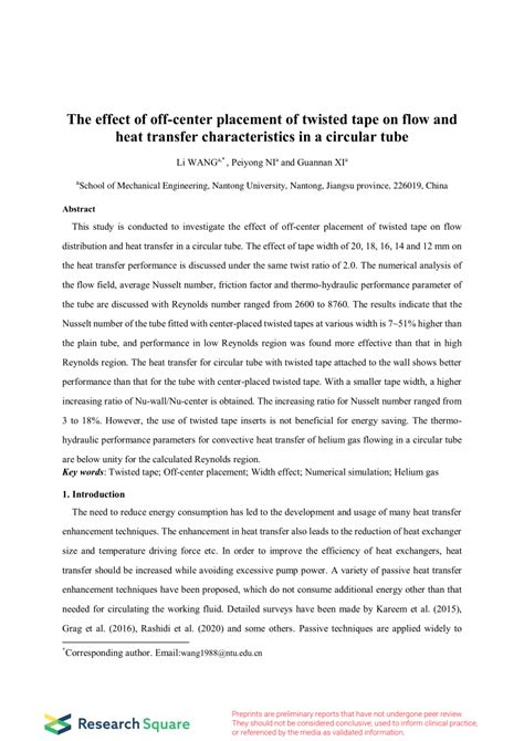 The effect of off-center placement of twisted tape on flow and …