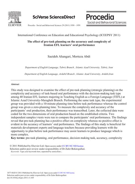 The effect of pretask planning on the accuracy and complexity of