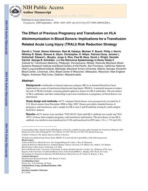 The effect of previous pregnancy and transfusion on HLA ...