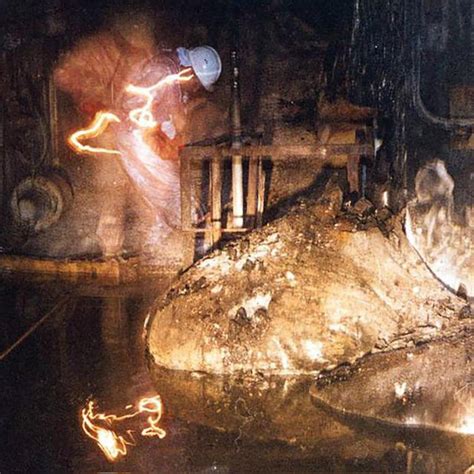 The elephants foot. The Elephants Foot of the Chernobyl disaster is shown in the immediate aftermath of the meltdown. The "Elephant’s Foot", named for its appearance, is a solid mass made of melted nuclear fuel mixed with lots of concrete, sand and core sealing material that the fuel had melted through. It lies in a basement area under the original location of the core. 