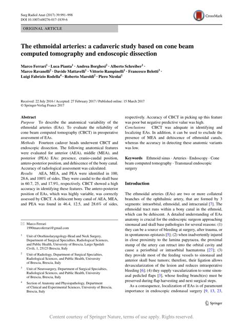 The ethmoidal arteries: a cadaveric study based on cone