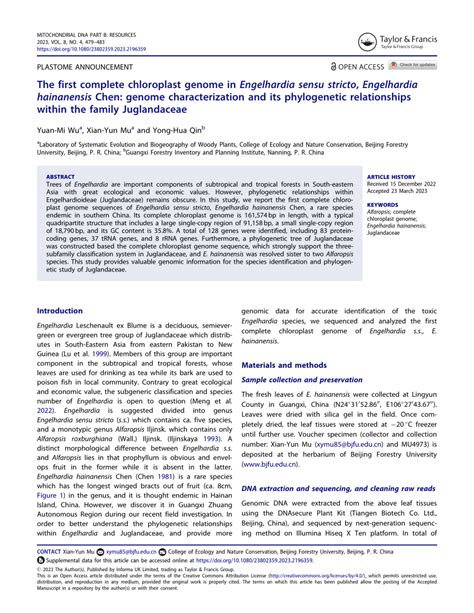 The first complete chloroplast genome in Engelhardia sensu stricto …