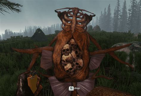 The forest effigy. Greg seems like a sneaky bastid. He managed to get past all my traps, spikes and electric fences to drop an effigy right in the middle of my base, and then vanish without a trace. Makes me wonder if they have a radius around them where they'll just randomly drop an effigy if it's a valid building spot. 