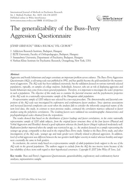 The generalizability of the Buss-Perry Aggression …