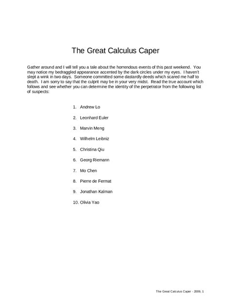 The great calculus caper answers. Things To Know About The great calculus caper answers. 