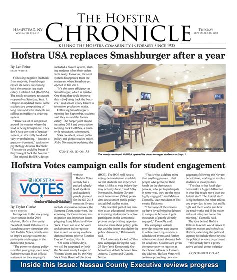 The hofstra chronicle. Jan 30, 2024 · Jan 30. Jan 30 Four-game win streak for wrestling. Olivia Hillestad -- ASSISTANT SPORTS EDITOR. Wrestling. A local rivalry may be forming as the Hofstra University wrestling team won a close dual meet 22-14 against the Long Island University (LIU) Sharks. The Pride beat their Eastern Intercollegiate Wrestling Association (EIWA) opponent at home ... 