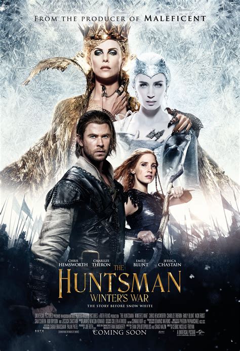  About this movie. If it’s the Snow White tale you’re looking for, discover the story that came before…. Chris Hemsworth and Oscar® winner Charlize Theron return to their roles in the epic action-adventure The Huntsman: Winter’s War, joined by Emily Blunt and Jessica Chastain. Theron stars as evil Queen Ravenna, who betrays her good ... . 