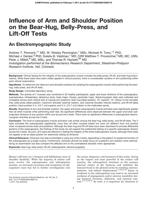 The influence of arm and shoulder position on the bear-hug